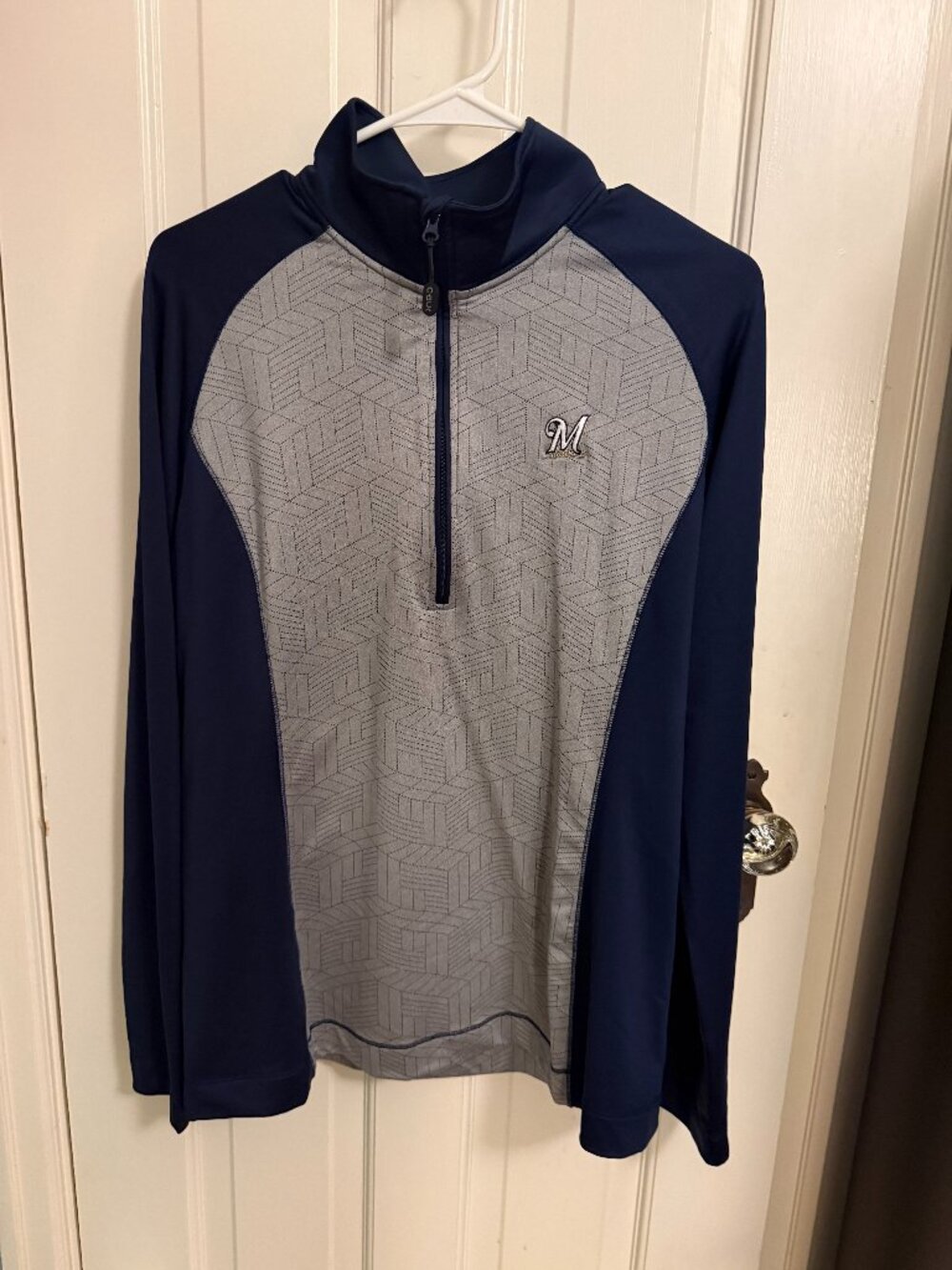 Milwaukee Brewers Cutter & Buck Quarter-Zip – Gray & Blue Raglan – XL
